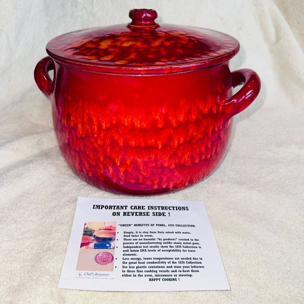 Brand NEW PIRAL Albisola Italy Red Flame Terracotta Bean Pot Soup Tureen w/Lid